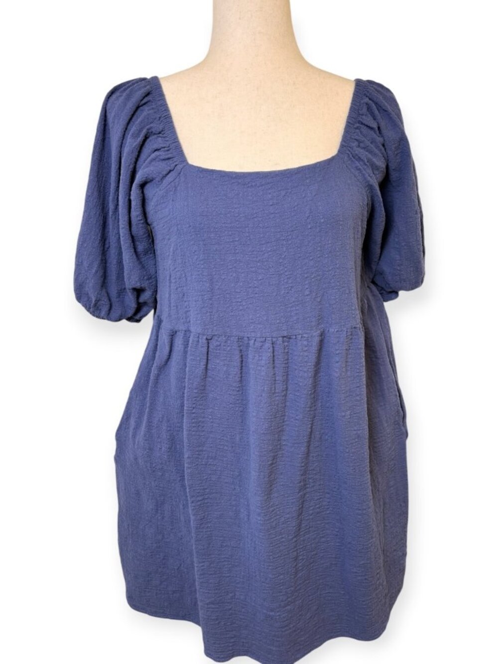 Melrose and Market Blue Cotton Puff Sleeve Mini Dress Size Small